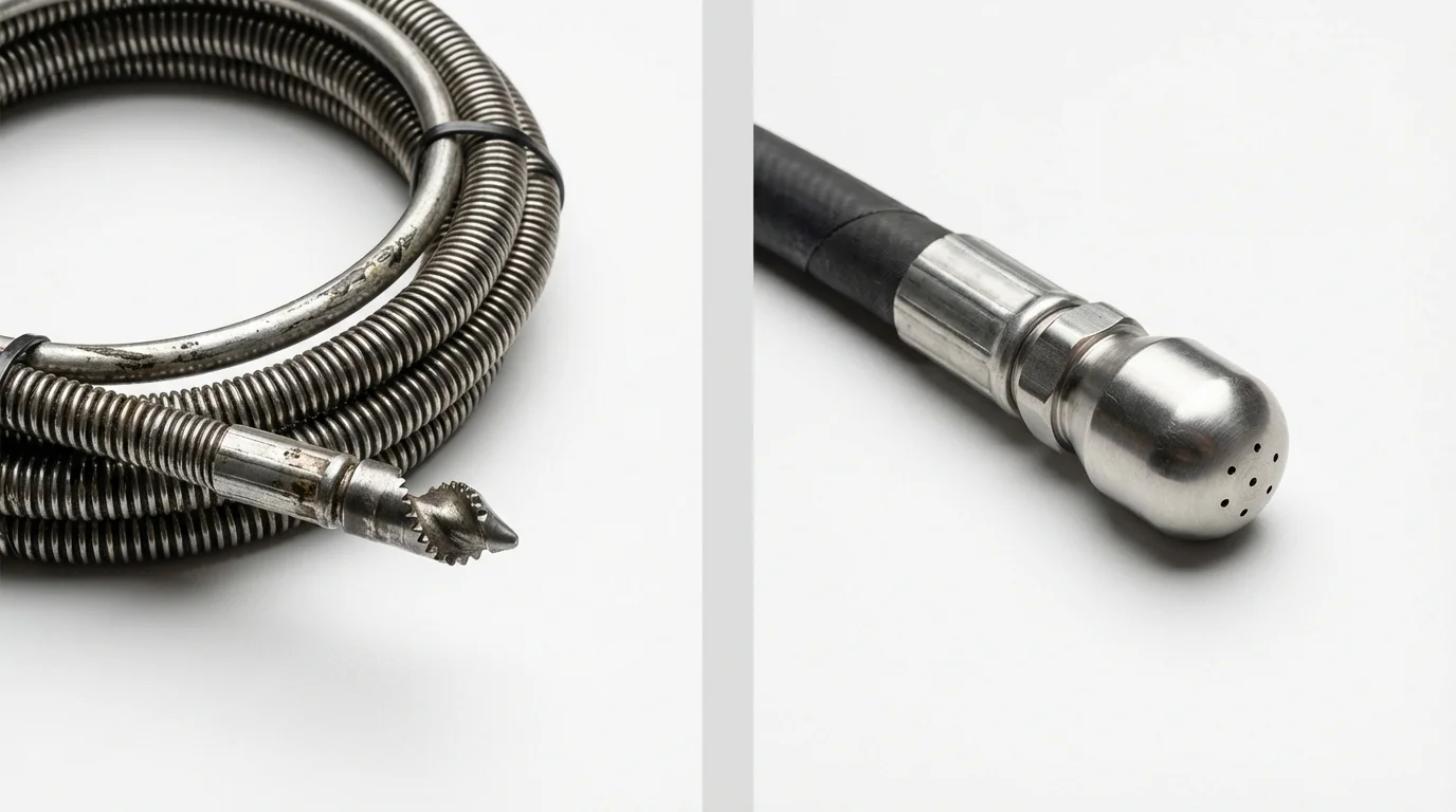 Drain snake cable and hydro jetting nozzle used for drain cleaning in Dry Ridge, KY