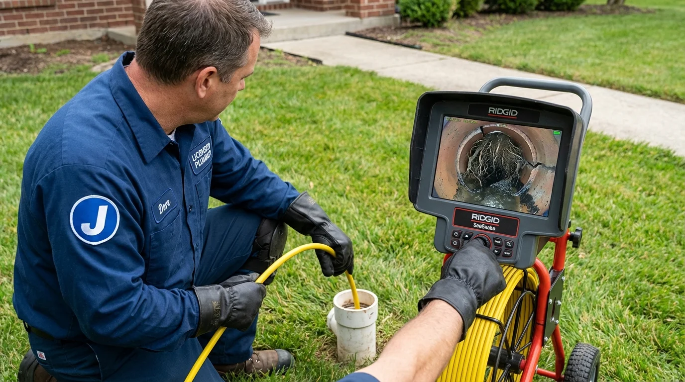 Sewer camera inspection being performed by Johns Plumbing LLC in Dry Ridge
