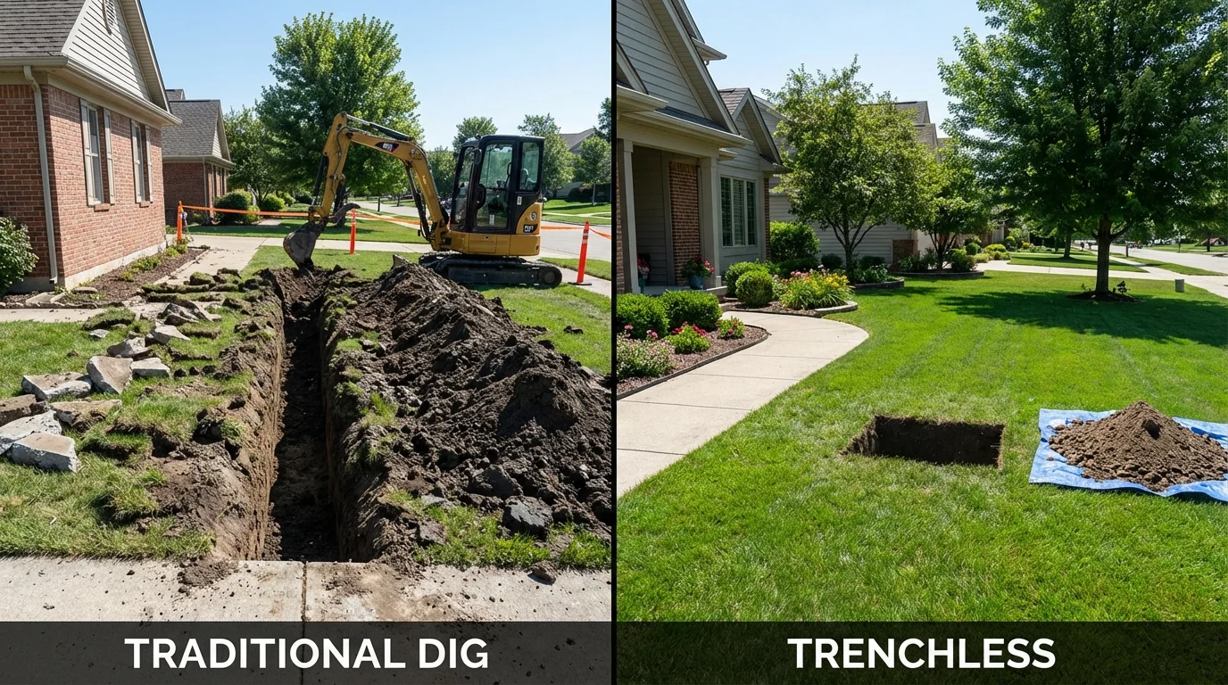Trenchless sewer repair with minimal yard damage versus traditional excavation in Dry Ridge, KY